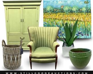 Fiesta, Hummel, original movie posters, Indian head pennies, Lefton, Jonathan Louis, rococo furniture, bookcases, cedar chest, pocket knife, Fostoria, chandeliers, books, handbags, and more!