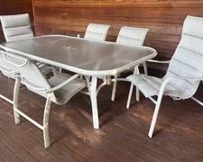Homecrest Glass Top Patio Dining Table with Six Chairs