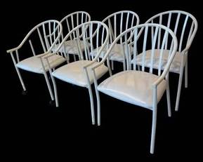 Set of 6 Amisco Industries Postmodern White Metal Barrel-Back Dining Chairs (1999)