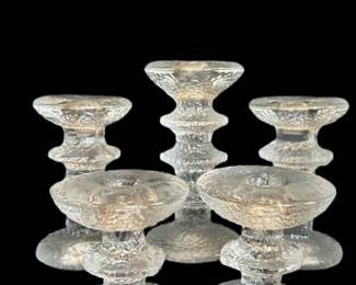 Vintage Iittala "Festivo" Ice Glass Candleholders by Timo Sarpaneva - Mixed Set of 5 (Finland)
