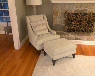 Ethan Alan emersyn chair with matching ottoman, gray and white tweed