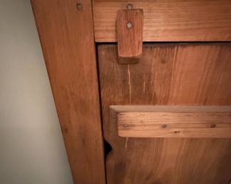 H27 - $75. Small Pine Corner Cabinet. Measures 17" x 9" x 72"T.