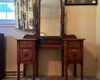H21 -$40. Vanity with Swing Mirror. Measures 43.5" x 18" x 65"T, floor to vanity top 30.5"T.