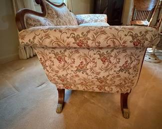 H43 - $75. Duncan Phyfe style couch. Measures 78" x 30" x 33.5"T, floor to seat 22.5"T.