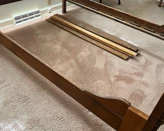 H9 - $150. Antique High Back Tiger Oak Double Bed. Measures 57.5" x 81" x 78"T, footboard 35.75"T. Very good condition - foot board has a weak spot on the top that should be an easy repair.