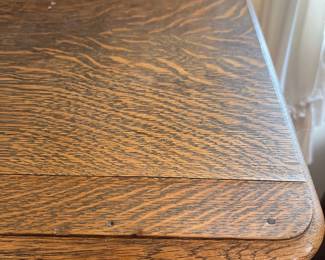 H16 - $125. Antique Tiger Oak Highboy Dresser. Measures 36" x 20" x 54.5"T. Overall good condition, top has some splitting as shown in photo.