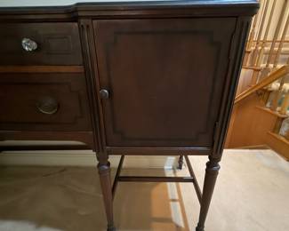 H36 - $75. Buffet by Limberts Arts and Crafts Furniture from Grand Rapids and Holland MI. Measures 71.75" x 22" x 40"T. Wood dowels on bottom need to be reglued as shown in photo.