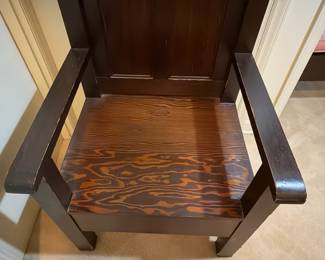 H33 - $450. Pair of Alter chairs with removable cushions. These are from Oak Ridge Baptist Church in Kittrell, NC. Each Measures 26.75" x 25"x 52"T, floor to seat 20"T. They were in the church is 1963 for a family wedding and purchased after for the personal home.
