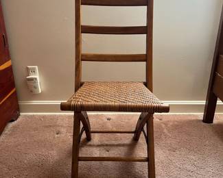 H22 - $30. Vintage Wooden Folding Campaign or Field Chair. Measures 15" x 18" x 32.5"T.