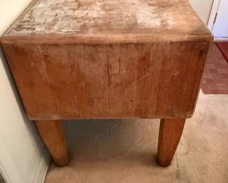 H28 - $1,500 PAIR of Butcher Block Tables from "Bally Block Tables". Each Measures 30" x 30" x 33.5"T. Very heavy, bring help to move.