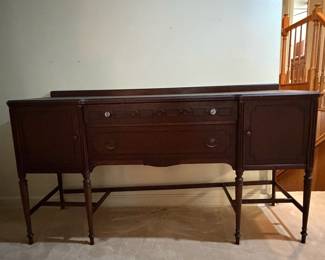 H36 - $75. Buffet by Limberts Arts and Crafts Furniture from Grand Rapids and Holland MI. Measures 71.75" x 22" x 40"T. Wood dowels on bottom need to be reglued as shown in photo.
