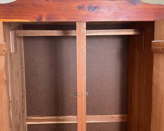 H65 - $95. Cedar Armoire/Wardrobe with Hanging Bar. Measures 36" x 22" x 70.25"T. Very good condition.