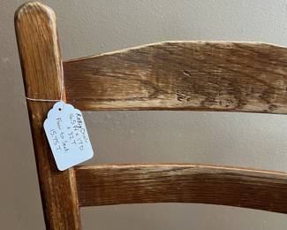 H18 - $30. Shaker Style Ladderback Rocking Chair. Measures 16.5" x 17" x 32"T, floor to seat 15.75"T. Some surface wear, but structurally sound.