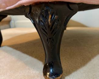 H37 - $40. Ottoman with carved wood legs. Measures 24" x 18.5" x 16"T.
