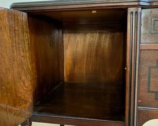 H36 - $75. Buffet by Limberts Arts and Crafts Furniture from Grand Rapids and Holland MI. Measures 71.75" x 22" x 40"T. Wood dowels on bottom need to be reglued as shown in photo.
