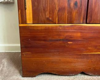 H65 - $95. Cedar Armoire/Wardrobe with Hanging Bar. Measures 36" x 22" x 70.25"T. Very good condition.
