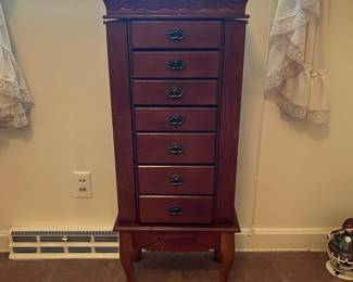 H11 - $45. Jewelry cabinet. Measures 16" x 11.25" x 39.75"T. Excellent condition.