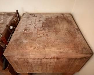 H28 - $1,500 PAIR of Butcher Block Tables from "Bally Block Tables". Each Measures 30" x 30" x 33.5"T. Very heavy, bring help to move.