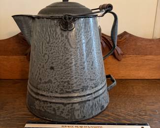 H69 - $25. Vintage 15" enameled coffee pot.