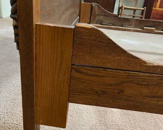 H9 - $150. Antique High Back Tiger Oak Double Bed. Measures 57.5" x 81" x 78"T, footboard 35.75"T. Very good condition - foot board has a weak spot on the top that should be an easy repair.