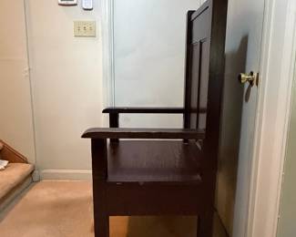 H33 - $450. Pair of Alter chairs with removable cushions. These are from Oak Ridge Baptist Church in Kittrell, NC. Each Measures 26.75" x 25"x 52"T, floor to seat 20"T. They were in the church is 1963 for a family wedding and purchased after for the personal home.