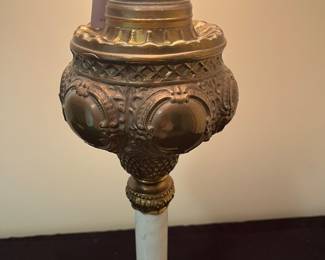 H48 - $275. Victorian parlor banquet lamp. Measures 33" tall.