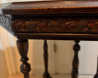 H40 - $60. 1929 Octagon side table by Sheets Manufacturing Co from Wapakoneta, Ohio. Measures 30" x 29.5"T.