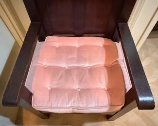 H33 - $450. Pair of Alter chairs with removable cushions. These are from Oak Ridge Baptist Church in Kittrell, NC. Each Measures 26.75" x 25"x 52"T, floor to seat 20"T. They were in the church is 1963 for a family wedding and purchased after for the personal home.