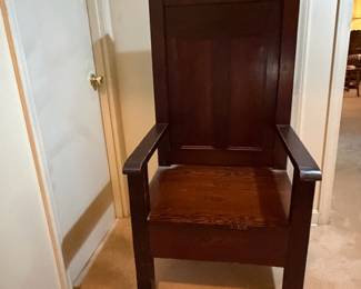 H33 - $450. Pair of Alter chairs with removable cushions. These are from Oak Ridge Baptist Church in Kittrell, NC. Each Measures 26.75" x 25"x 52"T, floor to seat 20"T. They were in the church is 1963 for a family wedding and purchased after for the personal home.