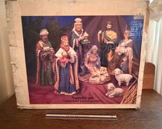 H71 - $50. Vintage Nativity Set in box. Painted Porcelain.
