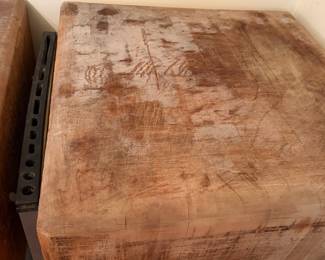 H28 - $1,500 PAIR of Butcher Block Tables from "Bally Block Tables". Each Measures 30" x 30" x 33.5"T. Very heavy, bring help to move.