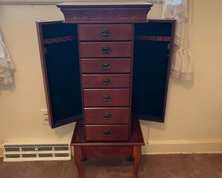 H11 - $45. Jewelry cabinet. Measures 16" x 11.25" x 39.75"T. Excellent condition.