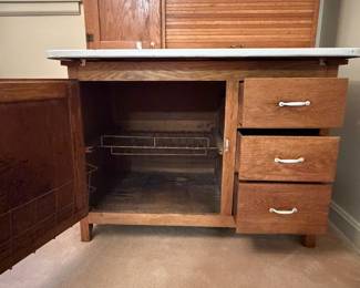 H26 - $450. Antique Hoosier "Ariel Handy Helper" Cabinet . Measures 40.5" x 26" x 67"T, top 12"D.