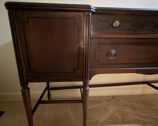 H36 - $75. Buffet by Limberts Arts and Crafts Furniture from Grand Rapids and Holland MI. Measures 71.75" x 22" x 40"T. Wood dowels on bottom need to be reglued as shown in photo.