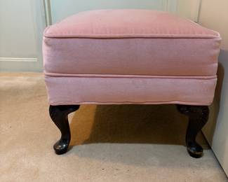 H37 - $40. Ottoman with carved wood legs. Measures 24" x 18.5" x 16"T.