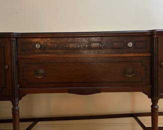 H36 - $75. Buffet by Limberts Arts and Crafts Furniture from Grand Rapids and Holland MI. Measures 71.75" x 22" x 40"T. Wood dowels on bottom need to be reglued as shown in photo.