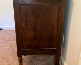 H23 - $85. Antique Art Deco Vanity With Arched Triple Mirror. Measures 40" x 17.25" x 66"T, floor to vanity top 30"T.