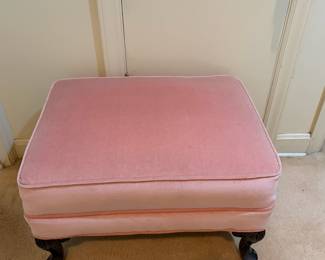 H37 - $40. Ottoman with carved wood legs. Measures 24" x 18.5" x 16"T.