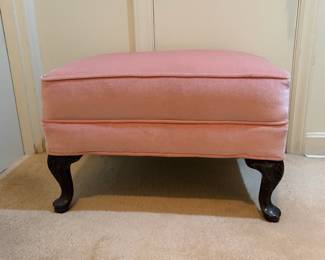 H37 - $40. Ottoman with carved wood legs. Measures 24" x 18.5" x 16"T.