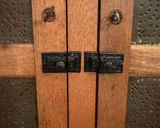 H24 - $350. Oak Pie Safe Cabinet with Punched Tin Doors. Measures 35" x 16.5" x 63"T.