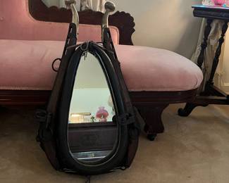 H55 - $95. Large Horse collar mirror. Measures 19.5" x 6" x 31" tall.