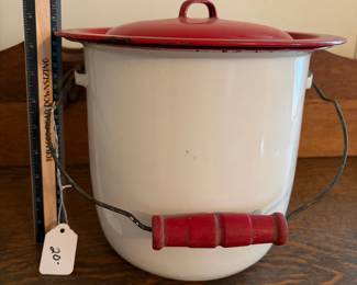 H68 - $20. Enameled pot with lid.