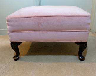 H37 - $40. Ottoman with carved wood legs. Measures 24" x 18.5" x 16"T.