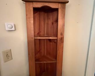 H27 - $75. Small Pine Corner Cabinet. Measures 17" x 9" x 72"T.