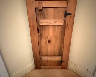 H27 - $75. Small Pine Corner Cabinet. Measures 17" x 9" x 72"T.