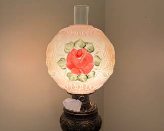 H48 - $275. Victorian parlor banquet lamp. Measures 33" tall.