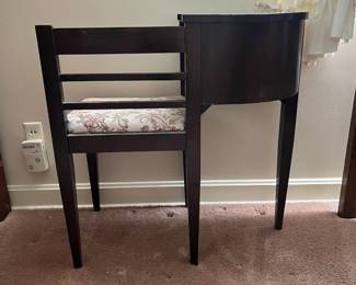 H10 - $65. Telephone side table and chair. Measures 27" x 15.5" x 29"T, floor to seat 18"T. Very good condition.