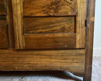 H19 - $50. Wardrobe with cabinet, 5 drawers, and clothes bar. Measures 37.25" x 16.5" x 66"T. Some surface wear and a sticker on the mirror, but overall good condition.
