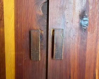 H65 - $95. Cedar Armoire/Wardrobe with Hanging Bar. Measures 36" x 22" x 70.25"T. Very good condition.