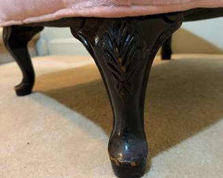 H37 - $40. Ottoman with carved wood legs. Measures 24" x 18.5" x 16"T.